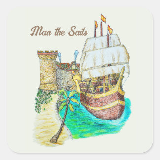 Port Galleon Fyrkantigt Klistermärke