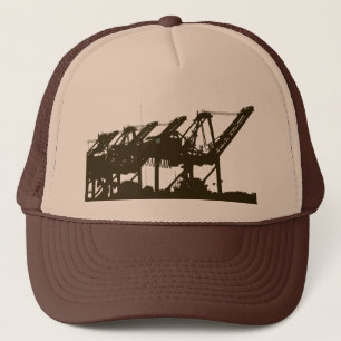 Port Harbror Cranes Brown Hat Truckerkeps