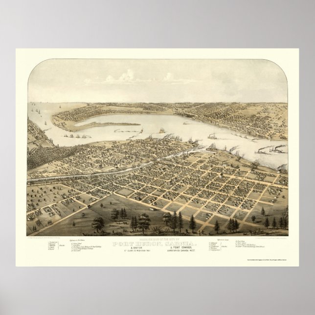 Port Huron, MI Panoramic Karta - 1867 Poster (Framsidan)