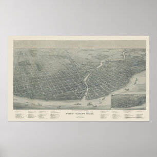Port Huron, MI Panoramic Karta - 1894 Poster