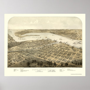 Port Huron, panorama- karta för MI - 1867 Poster