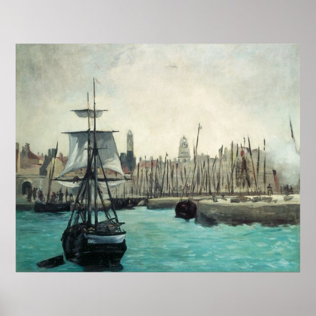Port i Calais av Manet, Vintage Impressionism Art Poster (Framsidan)