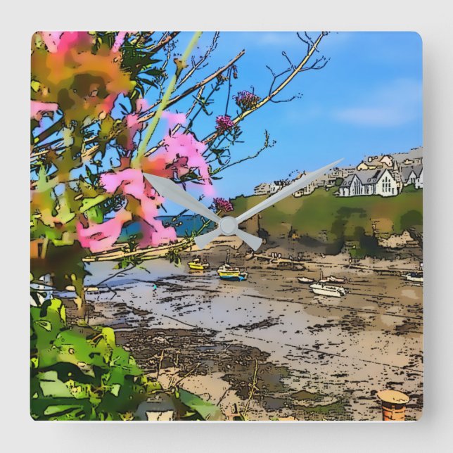 Port Isaac Cornwall Harbour Fisherman’s Friends   Fyrkantig Klocka (Framsida)