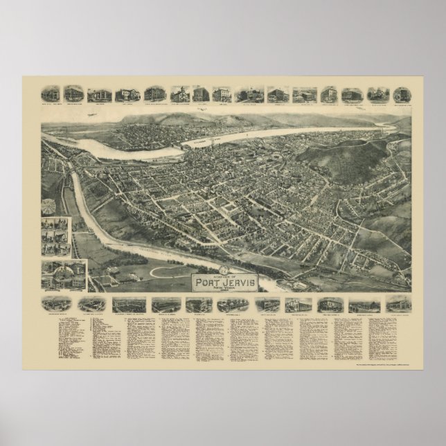 Port Jervis, NY Panoramic Karta - 1920 Poster (Framsidan)