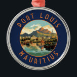 Port Louis Mauritius Retro Distress Circle Julgransprydnad Metall<br><div class="desc">Port Louis retro-vektorns resedesign. Port Louis är huvudstaden i Mauritius i Indiska oceanen.</div>