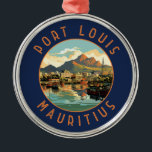 Port Louis Mauritius Retro Distress Circle Julgransprydnad Metall<br><div class="desc">Port Louis retro-vektorns resedesign. Port Louis är huvudstaden i Mauritius i Indiska oceanen.</div>