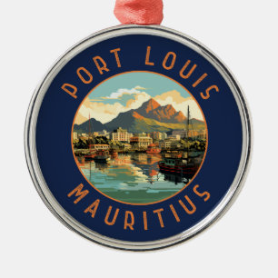 Port Louis Mauritius Retro Distress Circle Julgransprydnad Metall