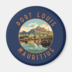 Port Louis Mauritius Retro Distress Circle Magnet
