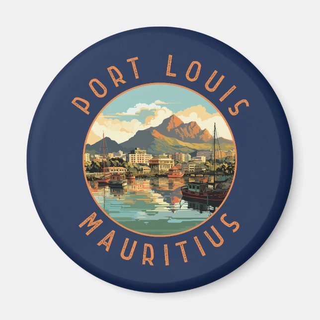 Port Louis Mauritius Retro Distress Circle Magnet (Framsidan)