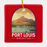 Port Louis Mauritius Travel Art Vintage Julgransprydnad Keramik<br><div class="desc">Port Louis retro-vektorns resedesign. Port Louis är huvudstaden i Mauritius i Indiska oceanen.</div>