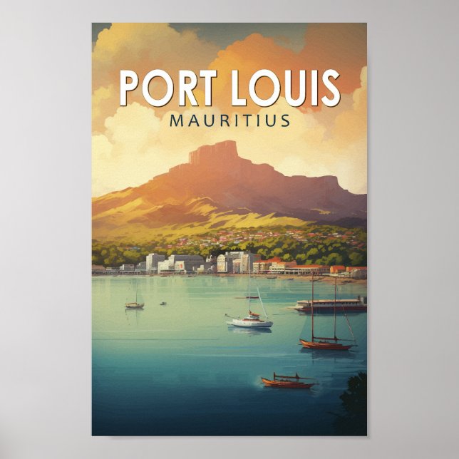 Port Louis Mauritius Travel Art Vintage Poster (Framsidan)