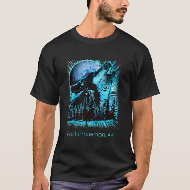 Port Protection Alaska Howling Wolf Moon Forest Na T Shirt (Framsida)