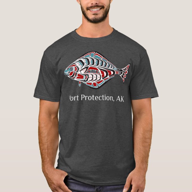 Port Protection Alaska Native American Halibut T Shirt (Framsida)