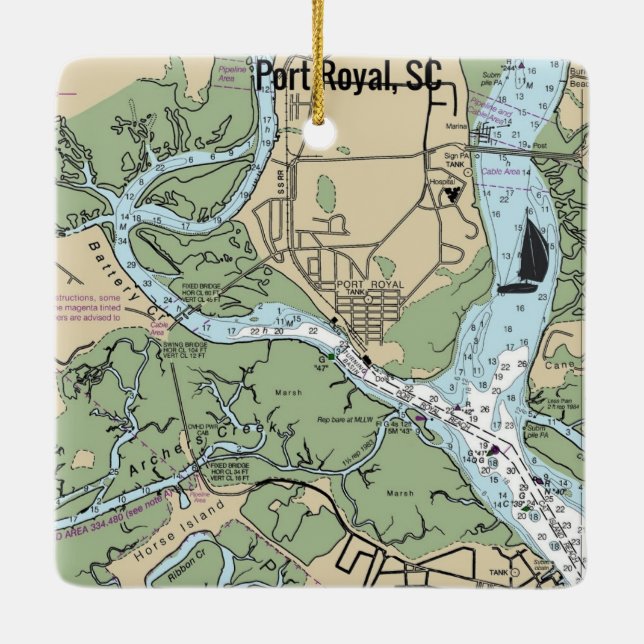 Port Royal South Carolina Chart Julgransprydnad Keramik (Baksida)