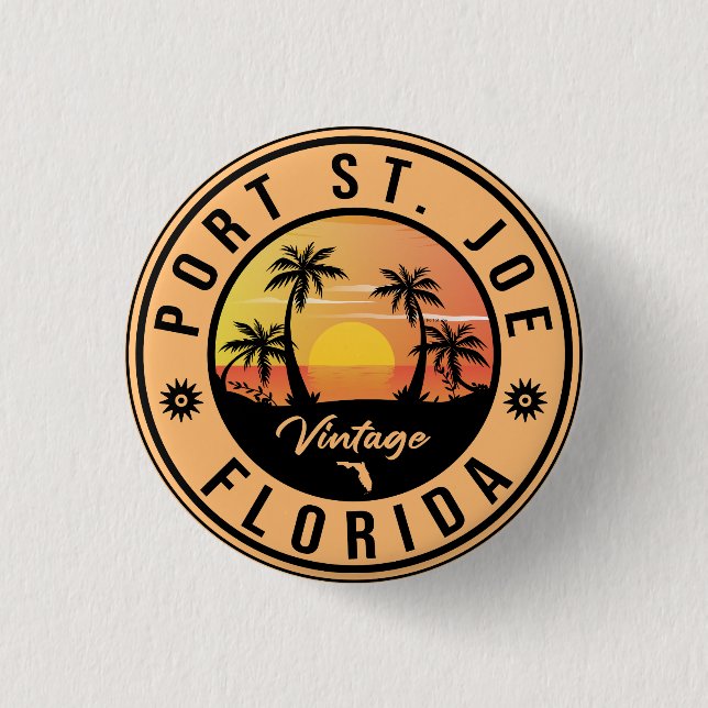Port St. Joe Florida Retro Sunset Souvenir Knapp (Framsida)