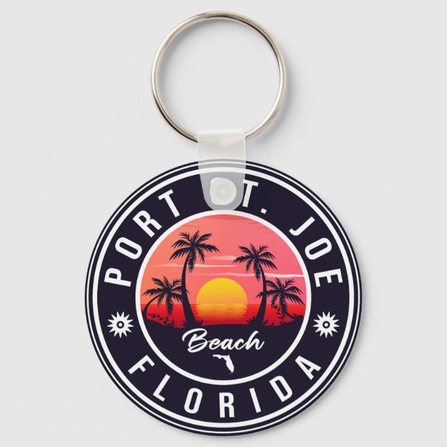 Port St. Joe Florida Retro Sunset Souvenir Nyckelring (Framsida)