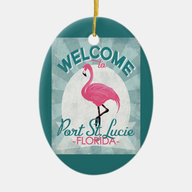 Port St Lucie Florida Rosa Flamingo Retro Julgransprydnad Keramik (Framsidan)