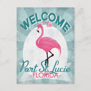 Port St Lucie Florida Rosa Flamingo Retro Vykort