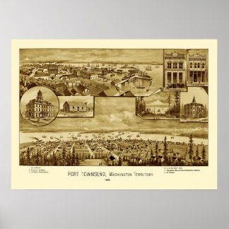 Port Townsend Washington Panoramic Karta 1888 Poster