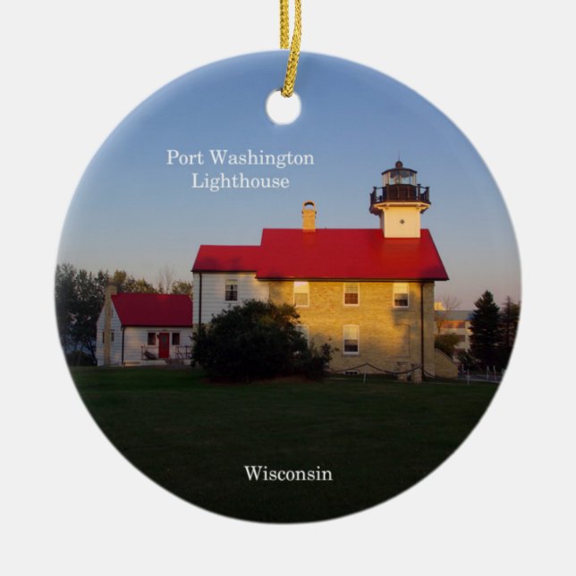 Port Washington Lighthouse cirkelformad prydnad Julgransprydnad Keramik (Framsidan)