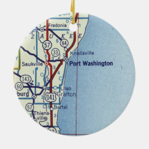 Port Washington WI Karta Julgransprydnad Keramik