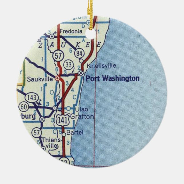 Port Washington WI Karta Julgransprydnad Keramik (Baksidan)