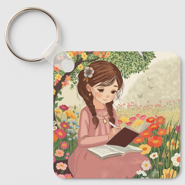 Porta-chaves Uma jovem de cabelos trançados Nyckelring (Framsida)