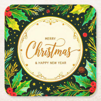 Porta copo de papel Natal Feliz Ano Novo Underlägg Papper Kvadrat