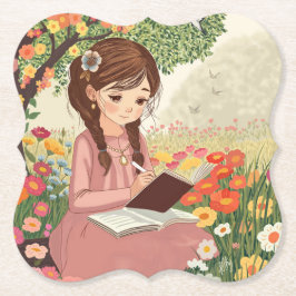 porta copos de papel Menina no Jardim Underlägg Papper