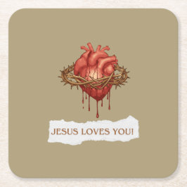 Porta Copos frase motivational "Jesus Ama Você" Underlägg Papper Kvadrat