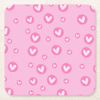 Porta Copos Padrão de Corações Rosa Underlägg Papper Kvadrat