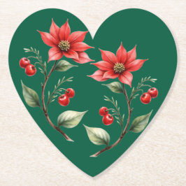Porta Copos papel coração Natal verde e Flores Underlägg Papper