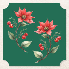 Porta Copos Papel Natal verde e Flores Vermelhas Underlägg Papper