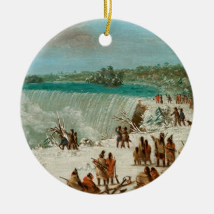 Portage runt om nedgångarna av Niagara på bordst Julgransprydnad Keramik