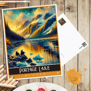 Portage Sjö, Alaska   Måla Vintage Vykort