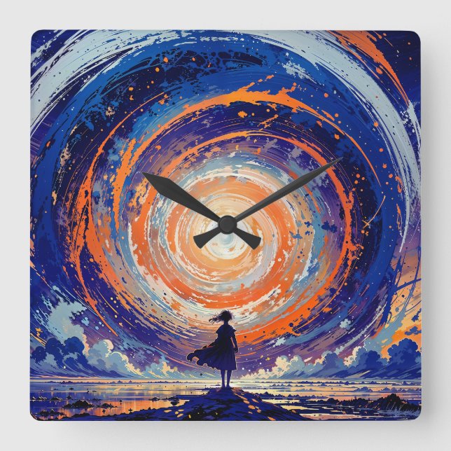 Portal Vortex - Ensam Siluett Fantasykonst Fyrkantig Klocka (Framsida)