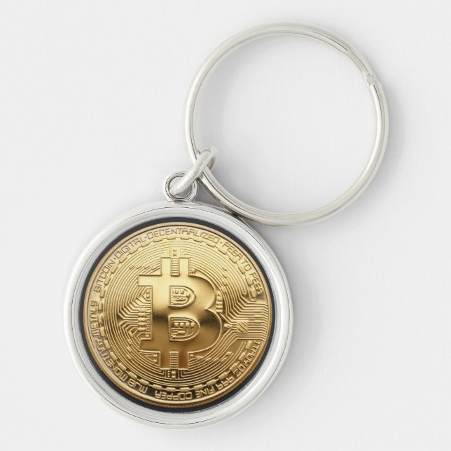 Porte-clé en métal bitcoin rund silverfärgad nyckelring (Framsidan)