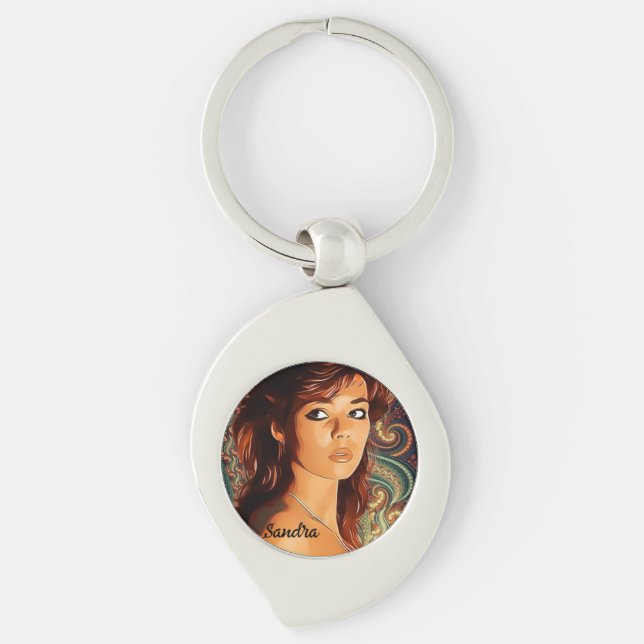  Porte-clé en métal Sandra Swirl Silverfärgad Nyckelring (Framsidan)