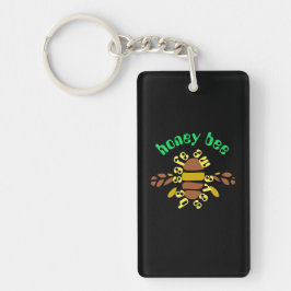 Porte-clefs Honey bee acrylique - rectangle noir Nyckelring