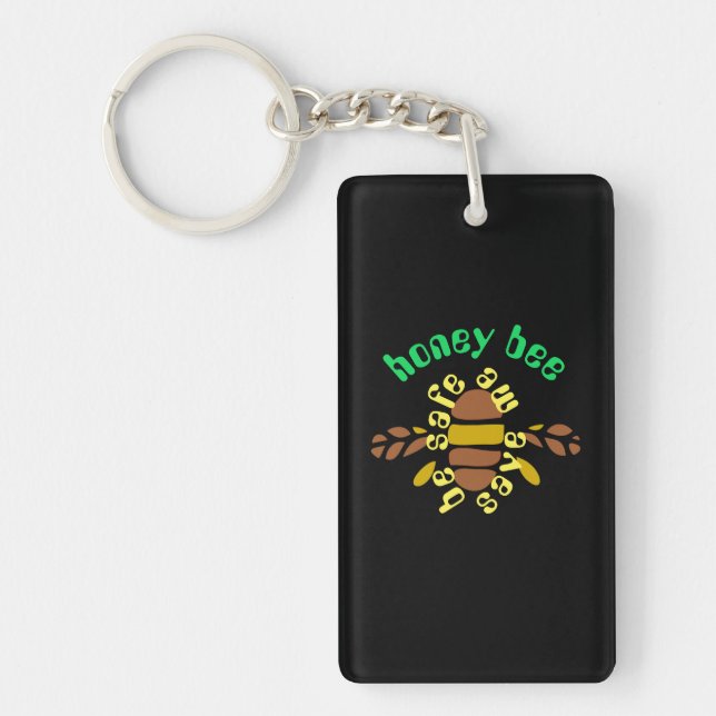 Porte-clefs Honey bee acrylique - rectangle noir Nyckelring (Framsidan)