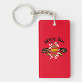 Porte-clefs Honey bee acrylique - rectangle rouge Nyckelring