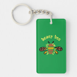 Porte-clefs Honey bee acrylique - rectangle vert Nyckelring