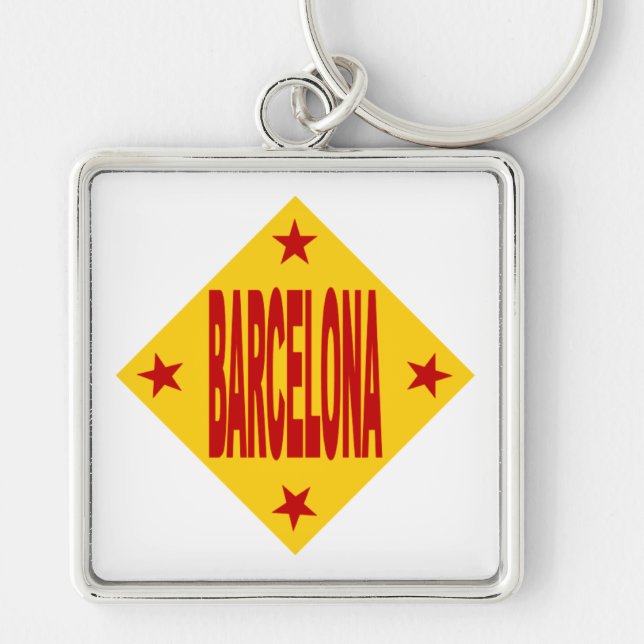 Porte-clés carré Premium BARCELONA Fyrkantig Silverfärgad Nyckelring (Framsidan)