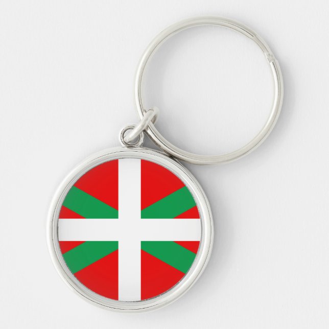 Porte Clés Drapeau Basque "Ikkurina" Rund Silverfärgad Nyckelring (Framsidan)