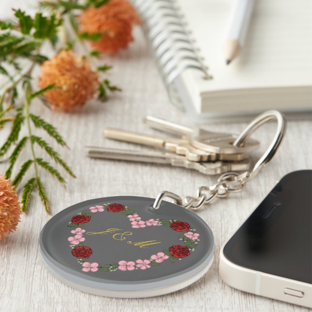 Porte-clés en acrylique gris avec cœur rose et rou (Högra Framsidan)