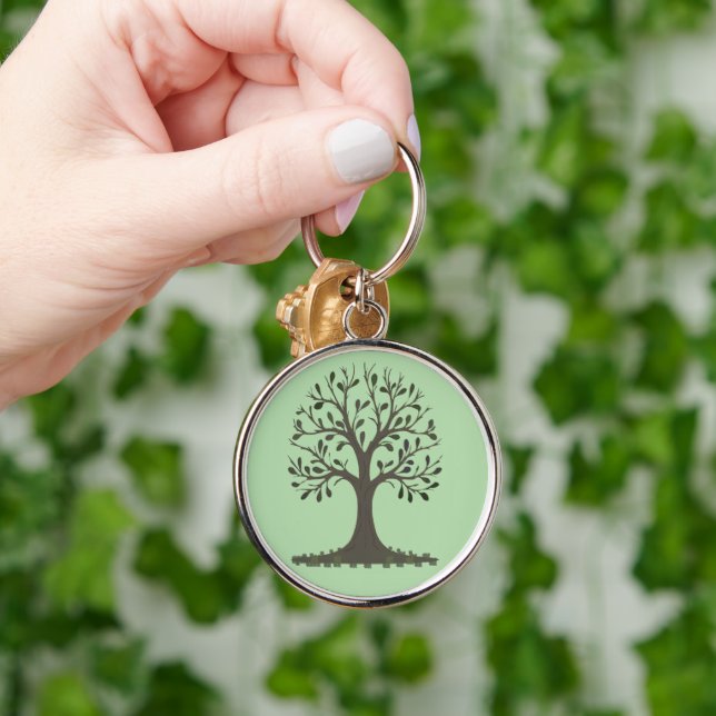 🌳Porte-Clés en Aluminium Arbre de Vie Rund Silverfärgad Nyckelring (Hand)