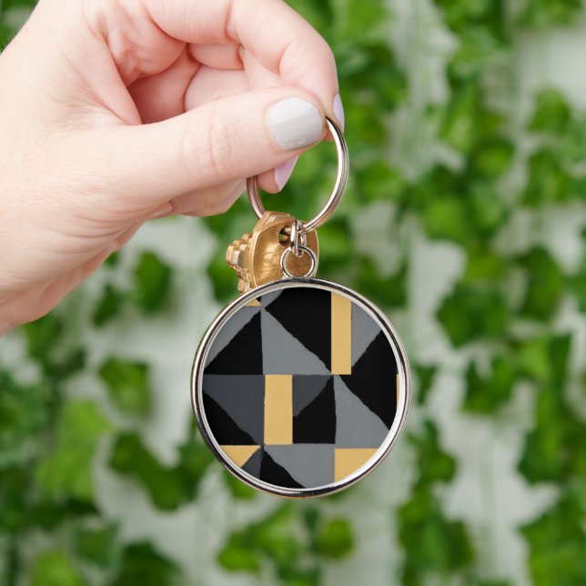 Porte-clés en Métal Premium Géométrique Noir Rund Silverfärgad Nyckelring (Hand)