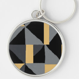 Porte-clés en Métal Premium Géométrique Noir Rund Silverfärgad Nyckelring