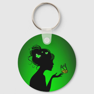 Porte-clés La femme papillons verts Nyckelring