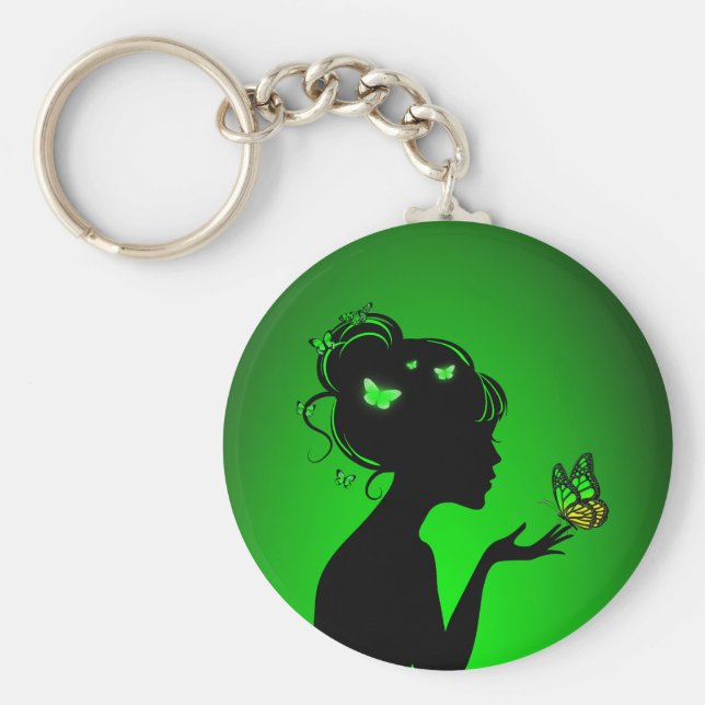 Porte-clés La femme papillons verts Nyckelring (Framsidan)